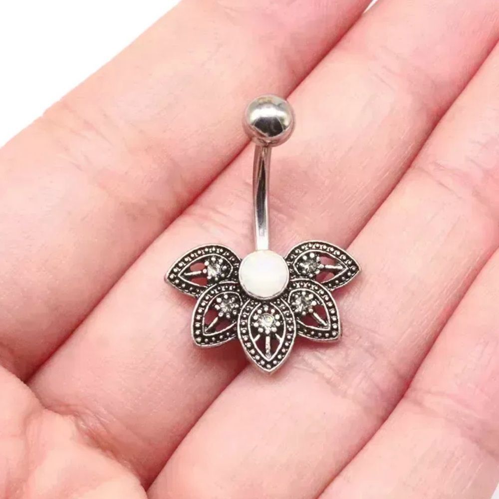 Iridescent Rhinestone Floral Belly Ring - Picture 2 of 3